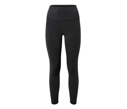 Fekete, magas derekú leggings látható varrásokkal.