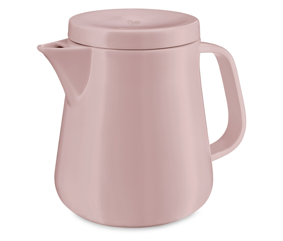 Rózsaszín kerámia kávéskanna.