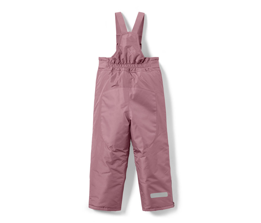 Egy rózsaszín kétrészes téli overál nadrágja hátulnézetből.