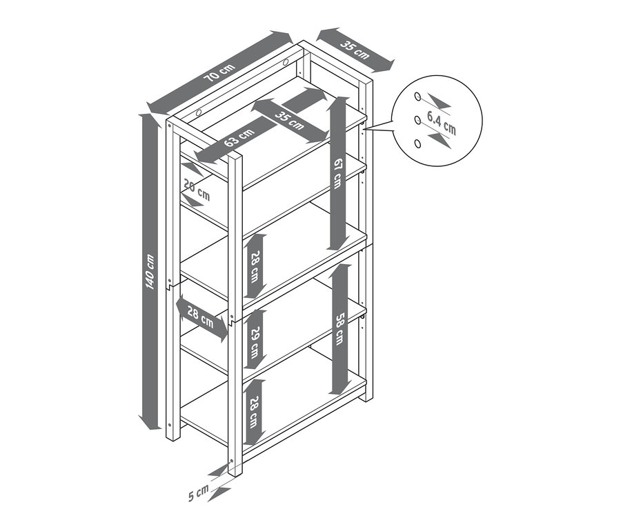 A Könyvespolc méretei.