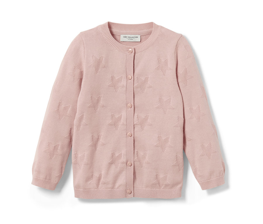 Rózsaszín kislány kötött kardigán, csillagokkal.