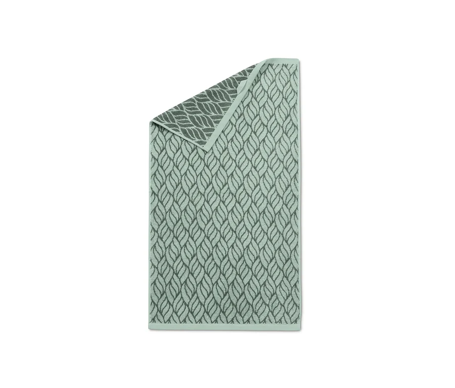 Két jacquard törölköző levélmintával, mentazöld színben.