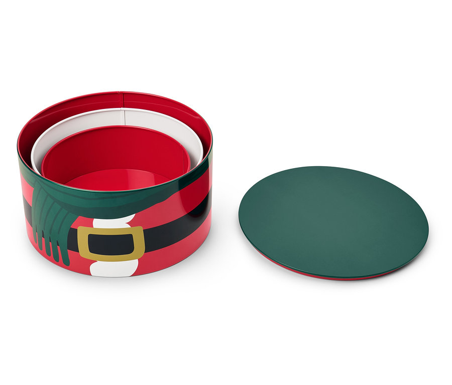 Három darab karácsonyi kekszesdoboz látható.