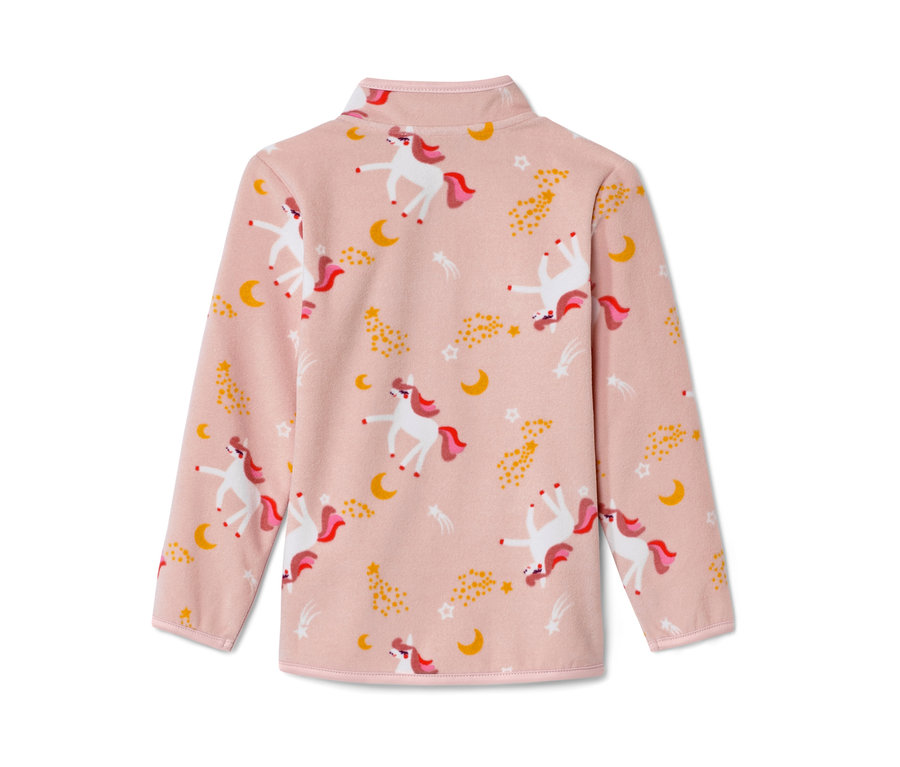 Rózsaszín gyerek polárfelső unikornis mintával.