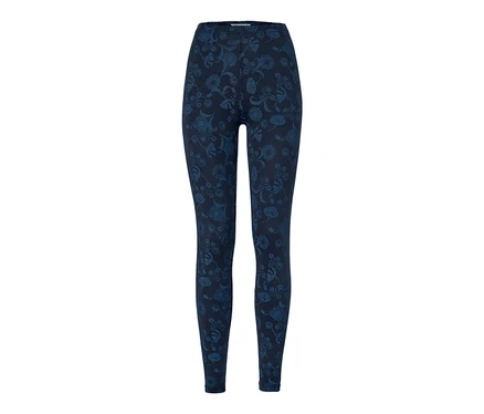 Sötétkék, virágmintás leggings.