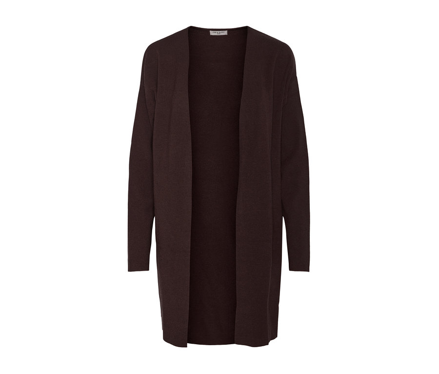 Barna, nyitott női kardigán.