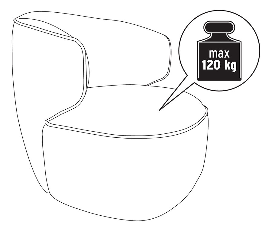 Egy forgó fotel rajza, maximális terhelhetősége 120 kg.