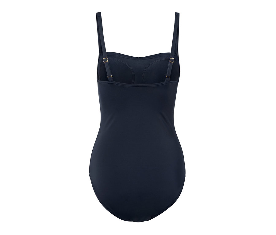 Kék, alakformáló női fürdőruha.