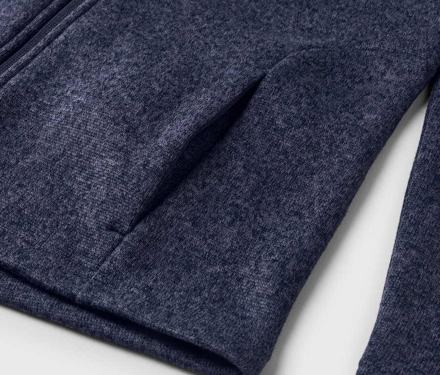 Egy Da.Strickfleece-Jacke sötétkék női kötött fleece kabát részletes képe.