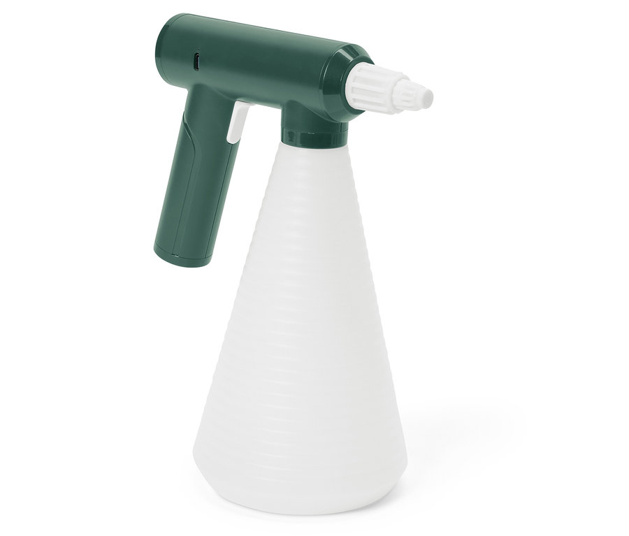Zöld szórófejes flakon fehér tartállyal.
