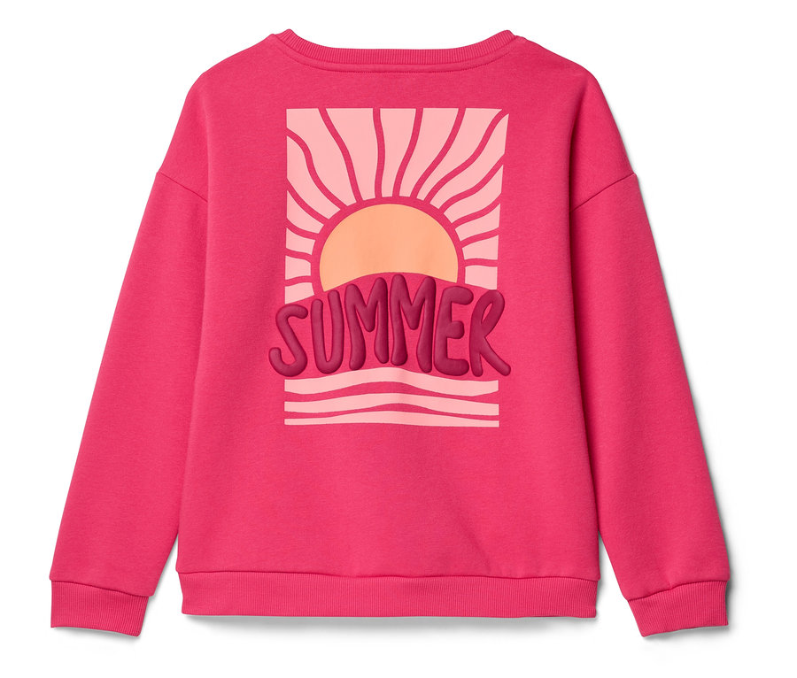Rózsaszín pulóver "Summer" felirattal és nap mintával.