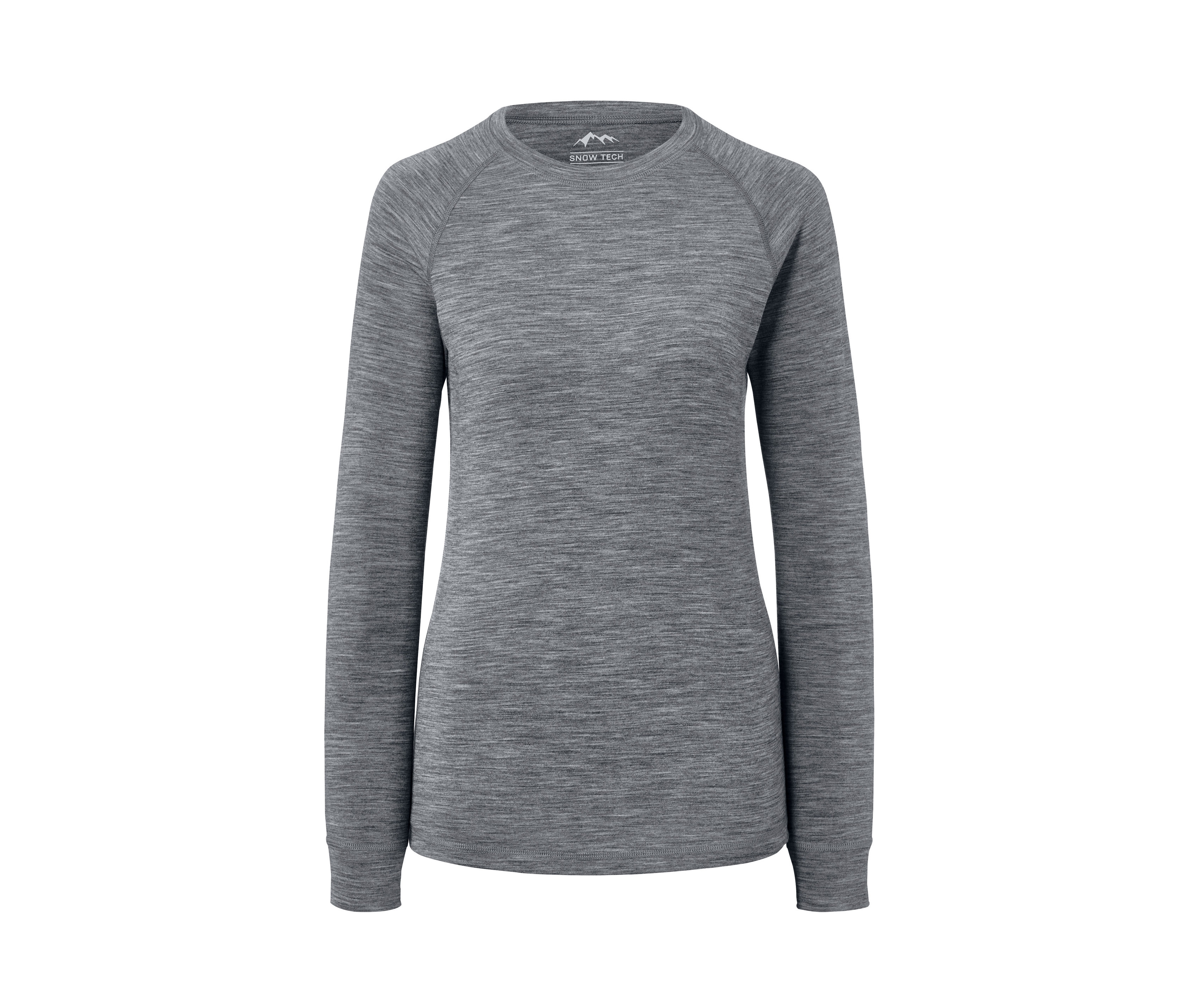 Szürke, hosszú ujjú funkcionális merinó felső.