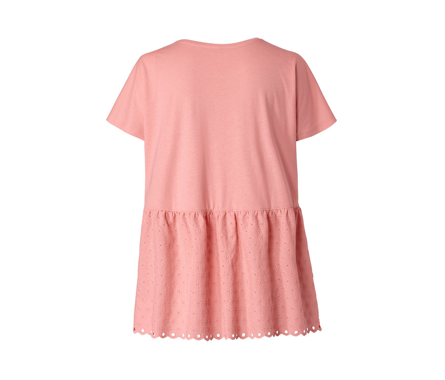 Rózsaszín, hímzett női felső hátulnézetből.