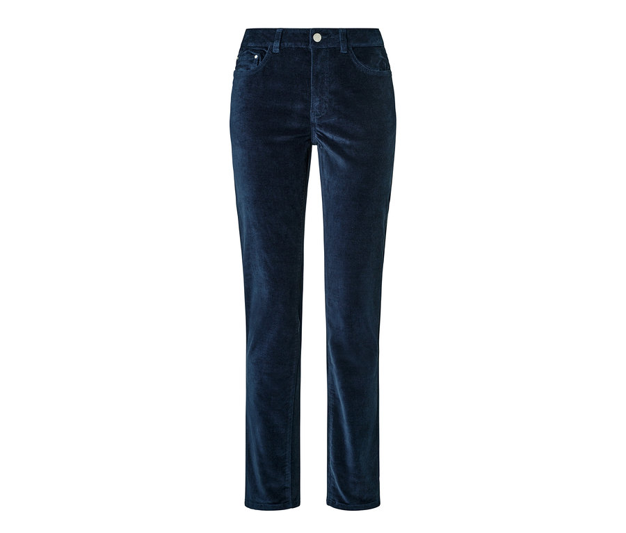 Sötétkék bársonynadrág.