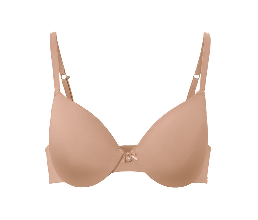 Egy testszínű pólóhoz való melltartó masnival a közepén.