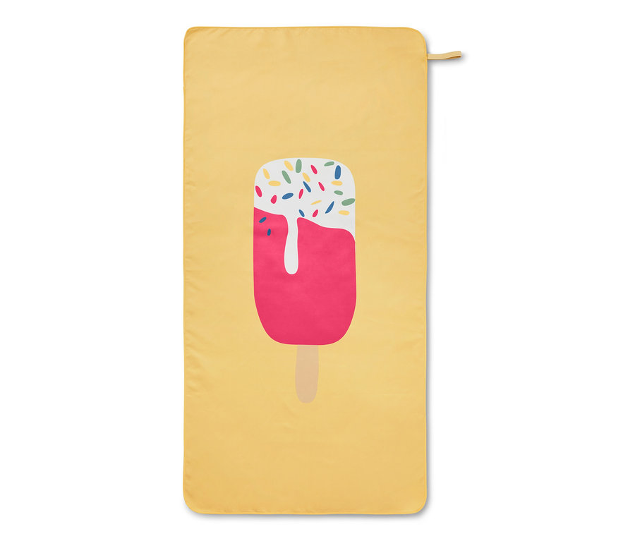 Sárga mikroszálas törölköző gyerekeknek, fagyi mintával.