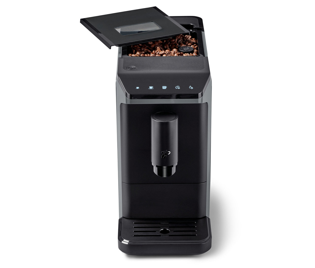 »Esperto mini« kávéfőző nyitott babtartállyal.