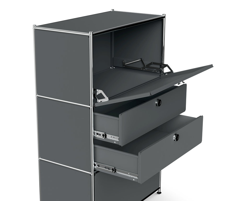 Szürke »CN3« fém komód 2 lenyíló ajtóval és 2 fiókkal.