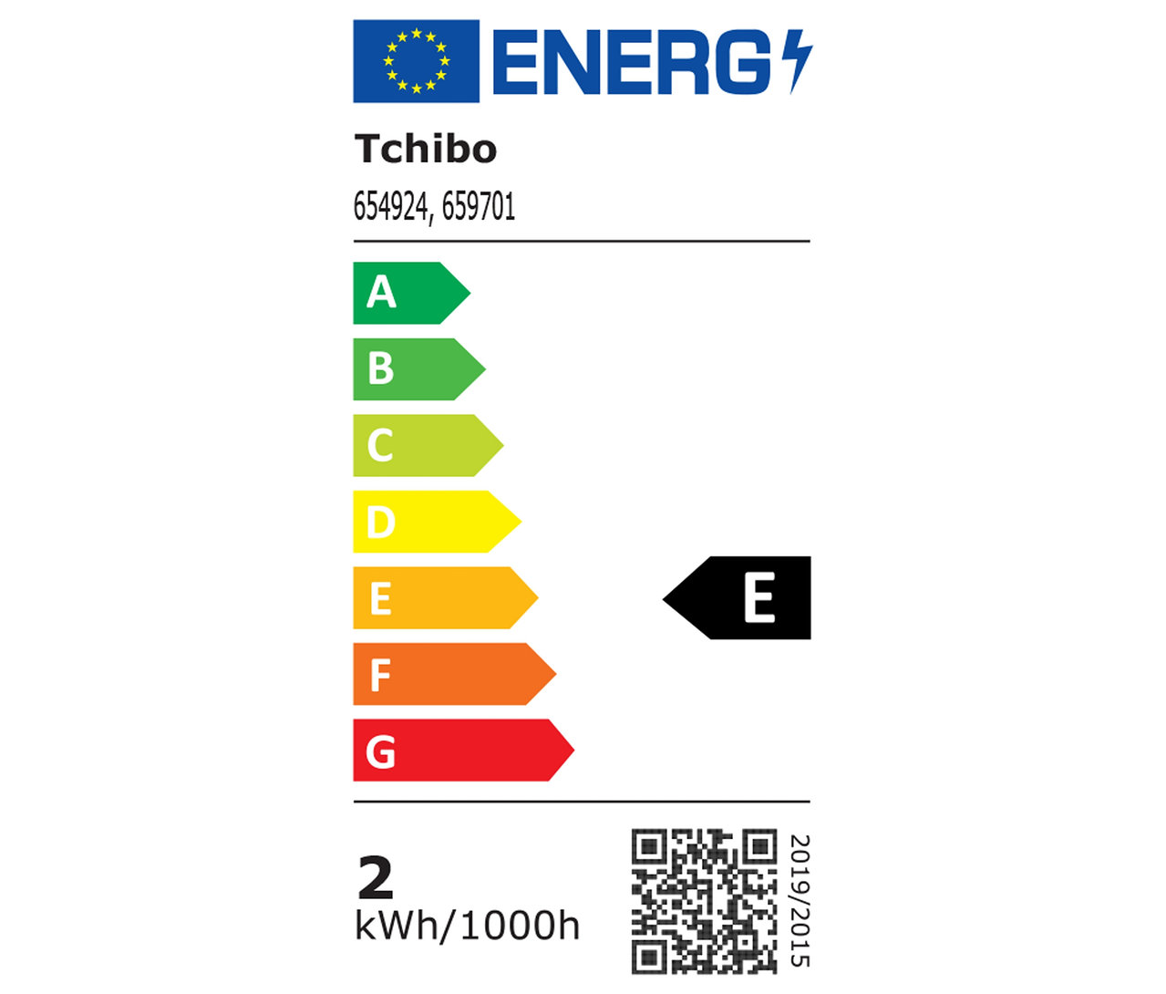 Tchibo energia címke E energiahatékonysági osztállyal.