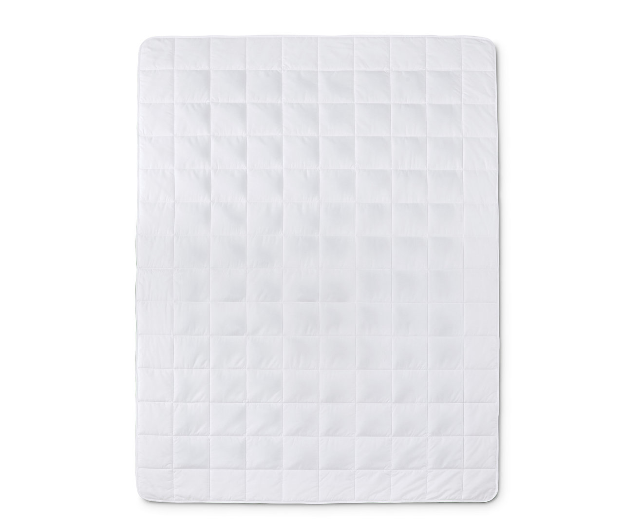Egy fehér relaxációs súlyozott takaró négyzet alakú varrással.