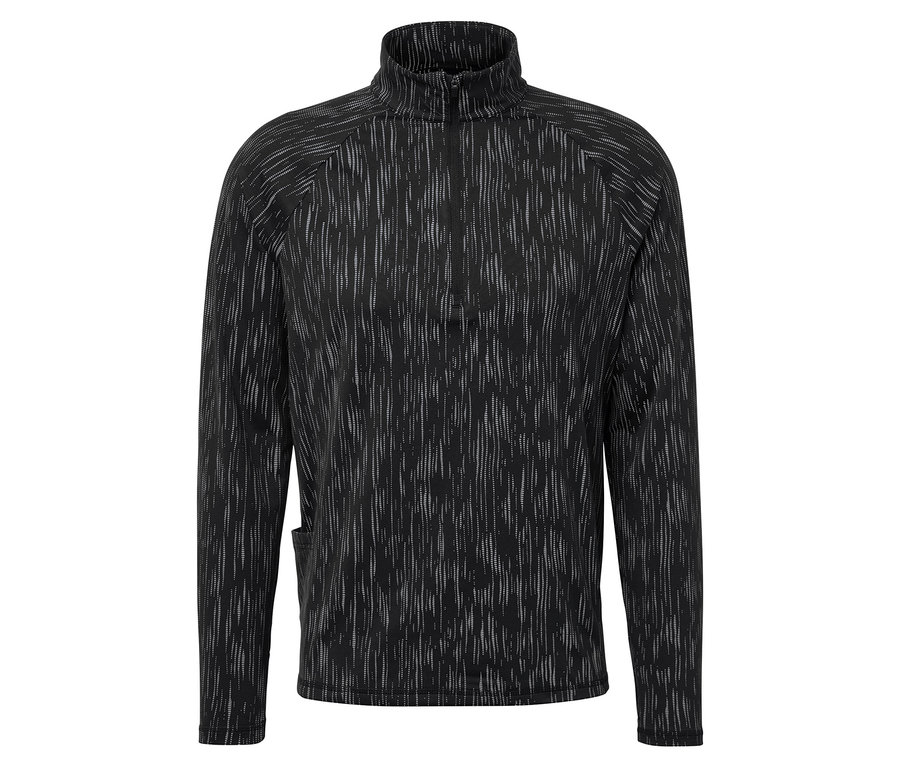 Fekete-fehér cipzáros pulóver.