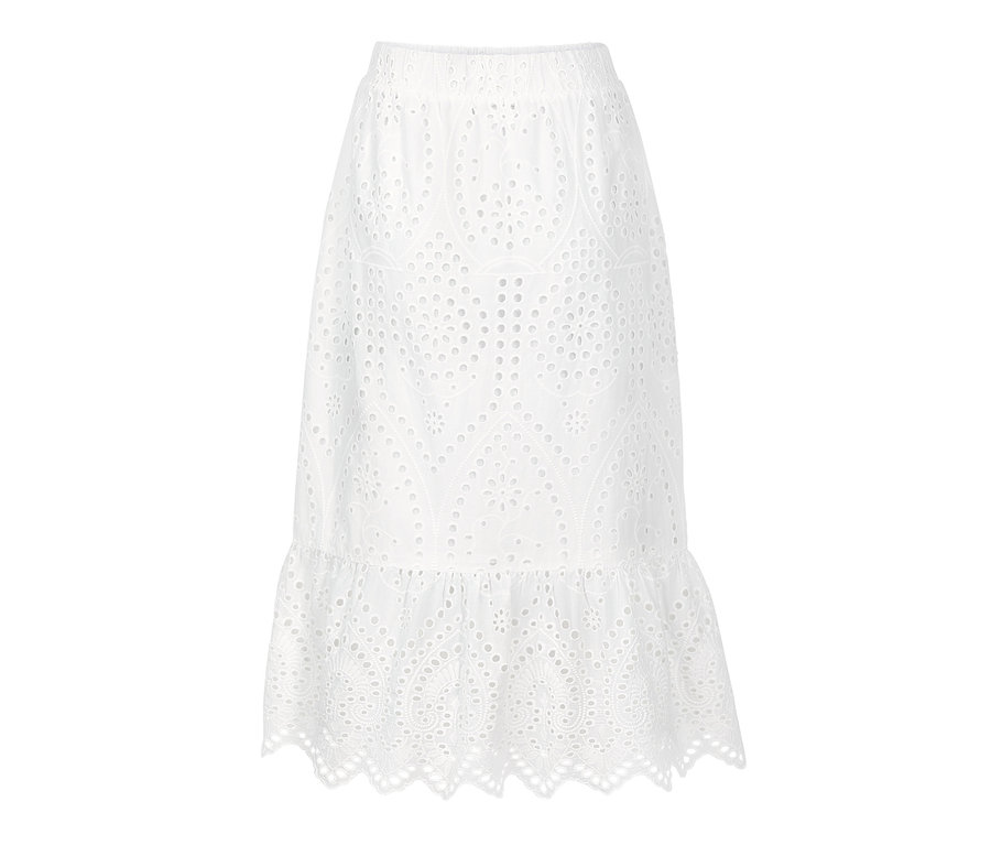 Fehér, lyukhímzéses női szoknya.