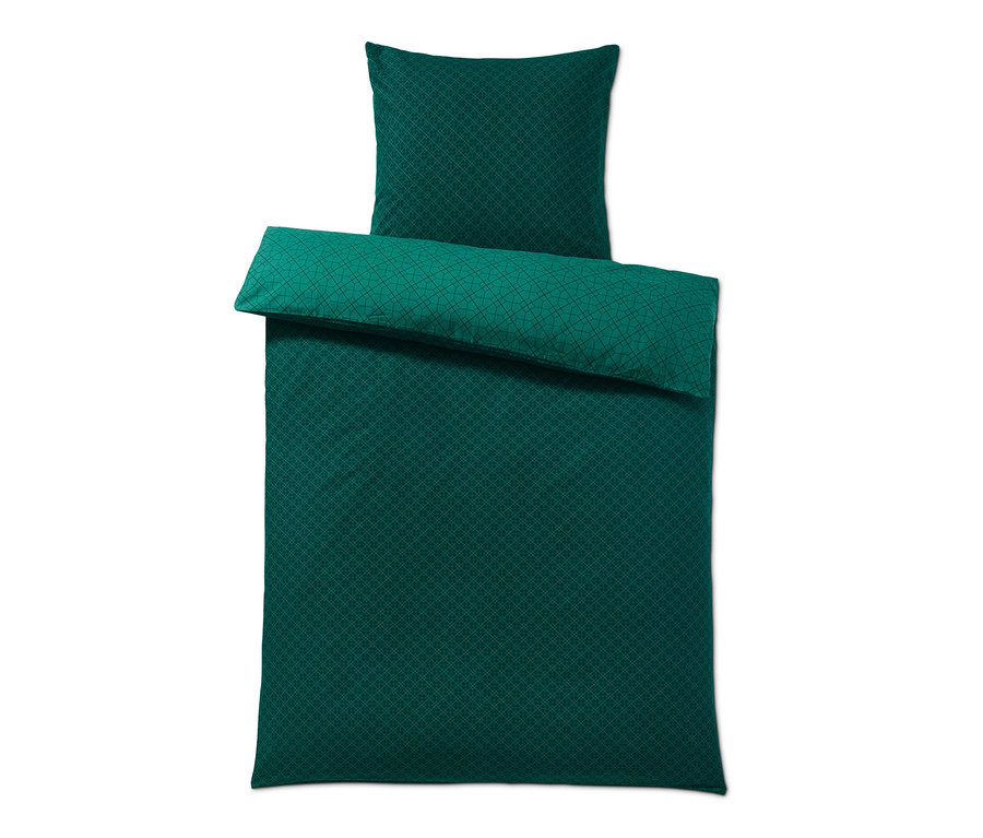Zöld pamutflanel ágynemű geometrikus mintával.