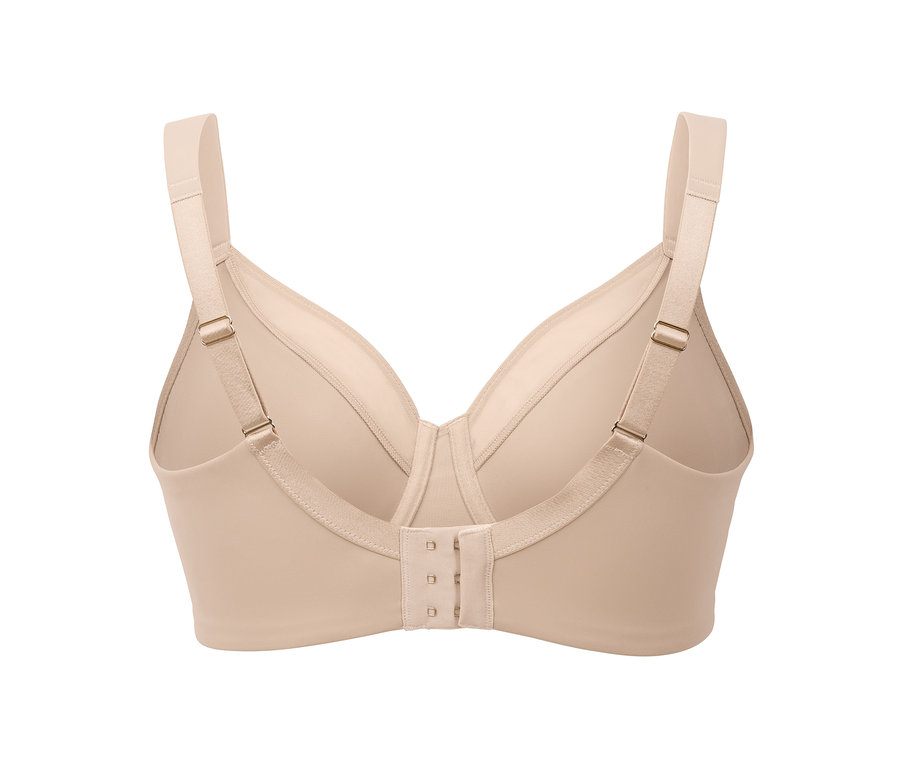 Bézs színű kicsinyítő melltartó, három kapcsos záródással.