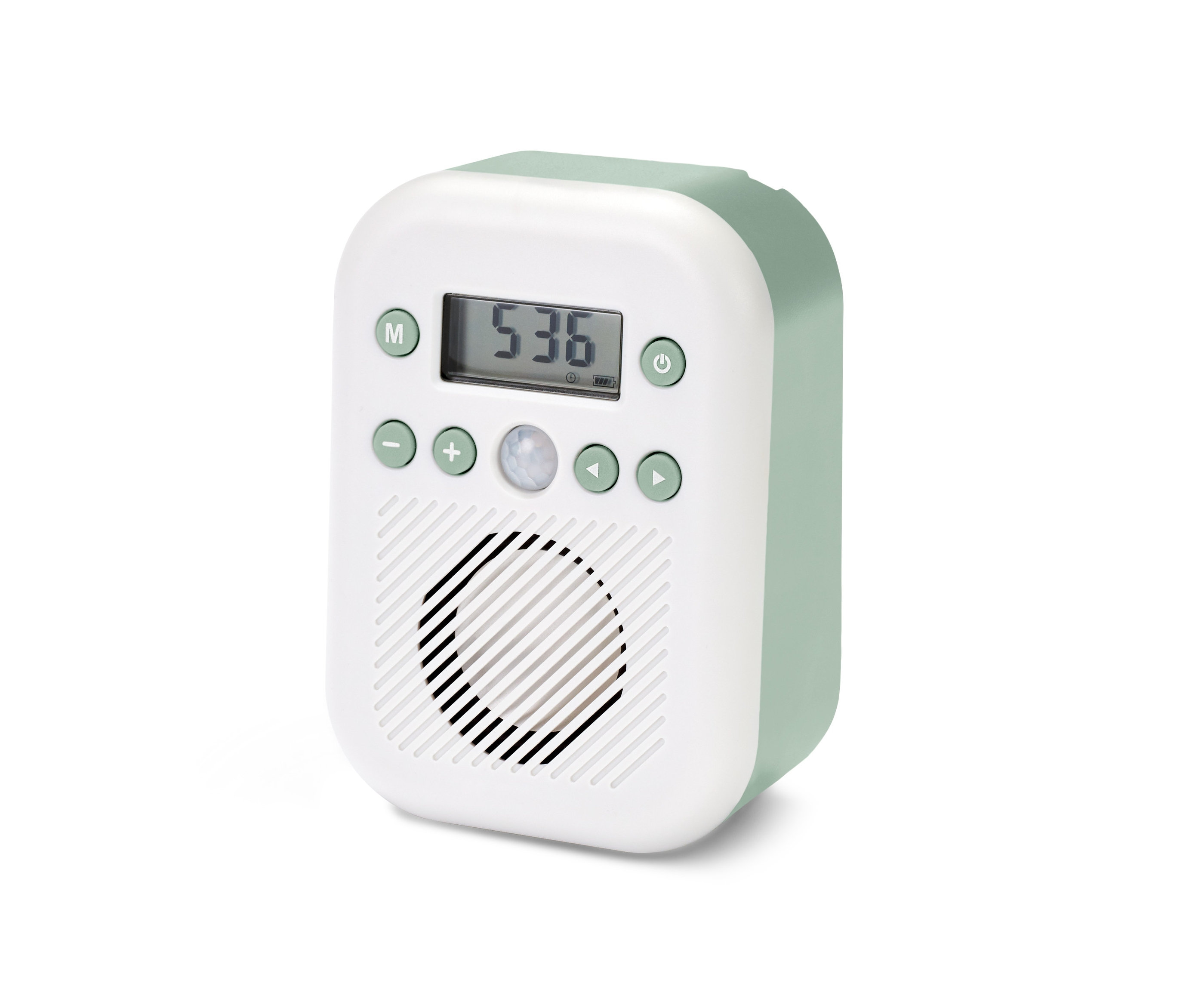 Menta színű fürdőszobai rádió.