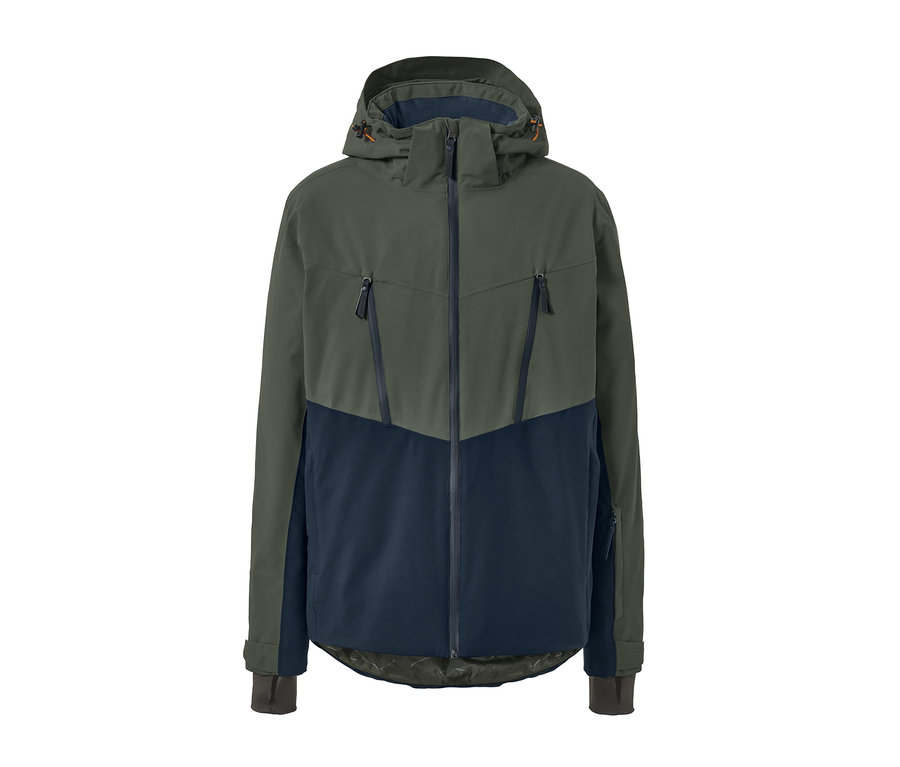 Khaki síkabát cipzárral és kapucnival.