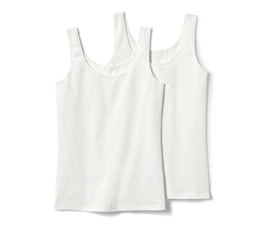 Két fehér női trikó, 2 db, egymáson.