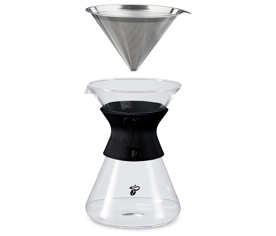 Egy 0,75 literes BEEM Pour Over üvegkancsó illusztrációja.