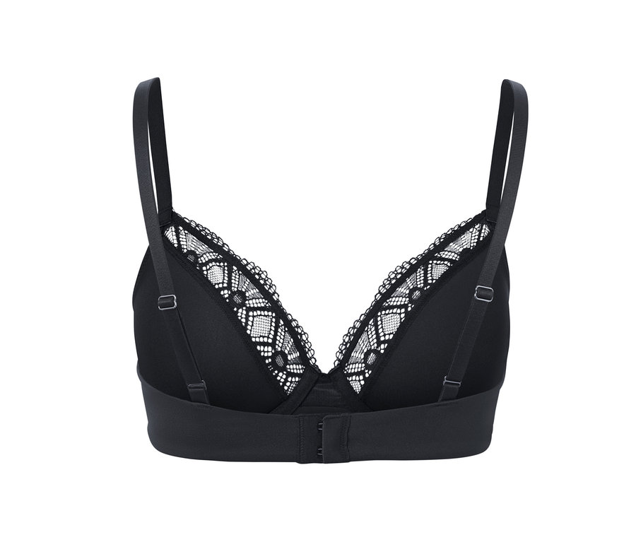 Fekete merevítős melltartó csipkés szegéllyel.