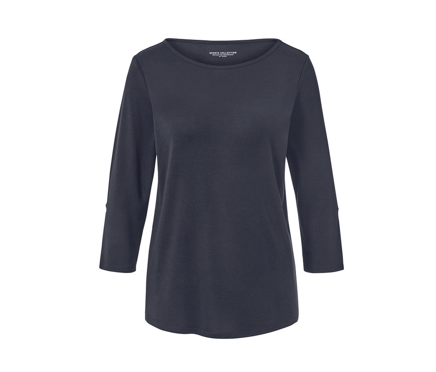 Sötétkék, 3/4-es ujjú funkcionális felső.