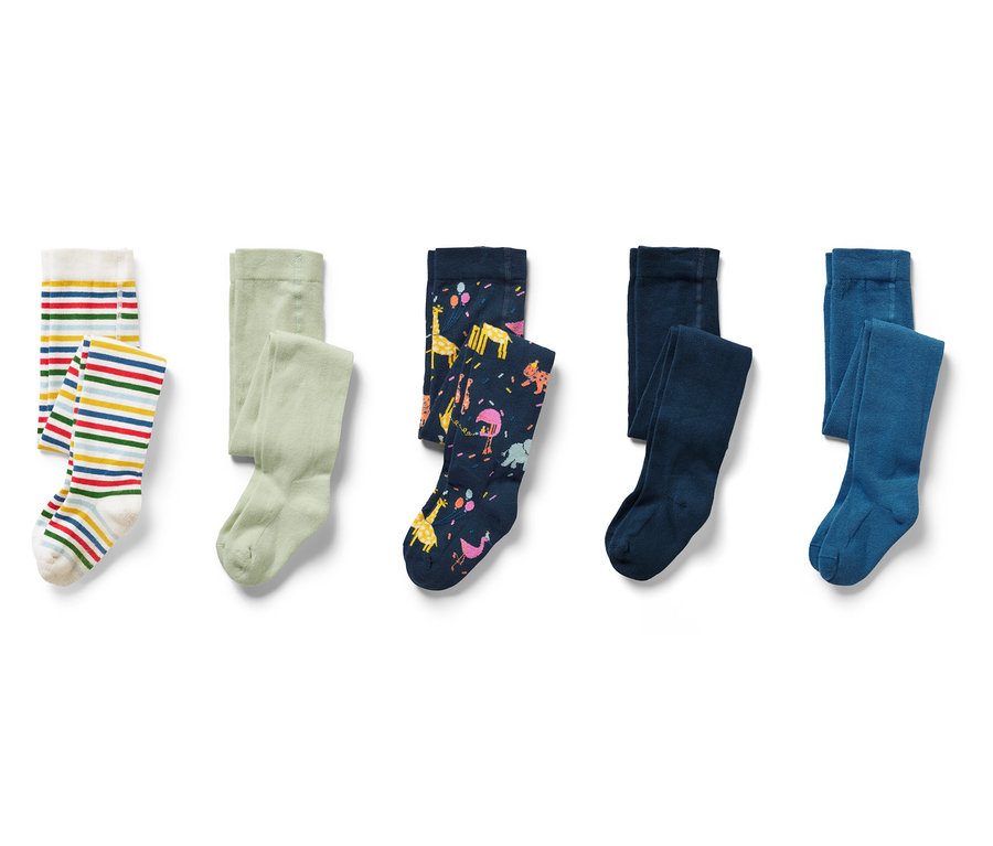 Öt pár különböző színű és mintájú kisgyerek harisnya.
