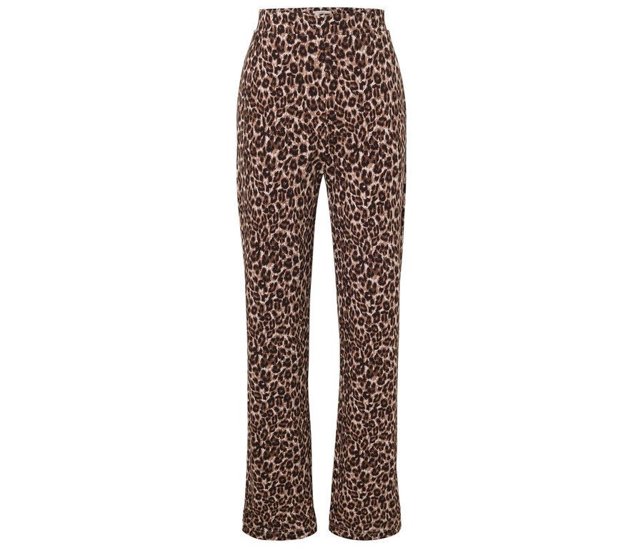 Egyenes szabású, leopárdmintás nadrág.