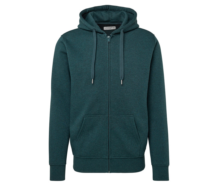 Zöld, melírozott kapucnis felső.