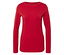 Egy piros, hosszú ujjú póló fekszik egy fehér háttéren.