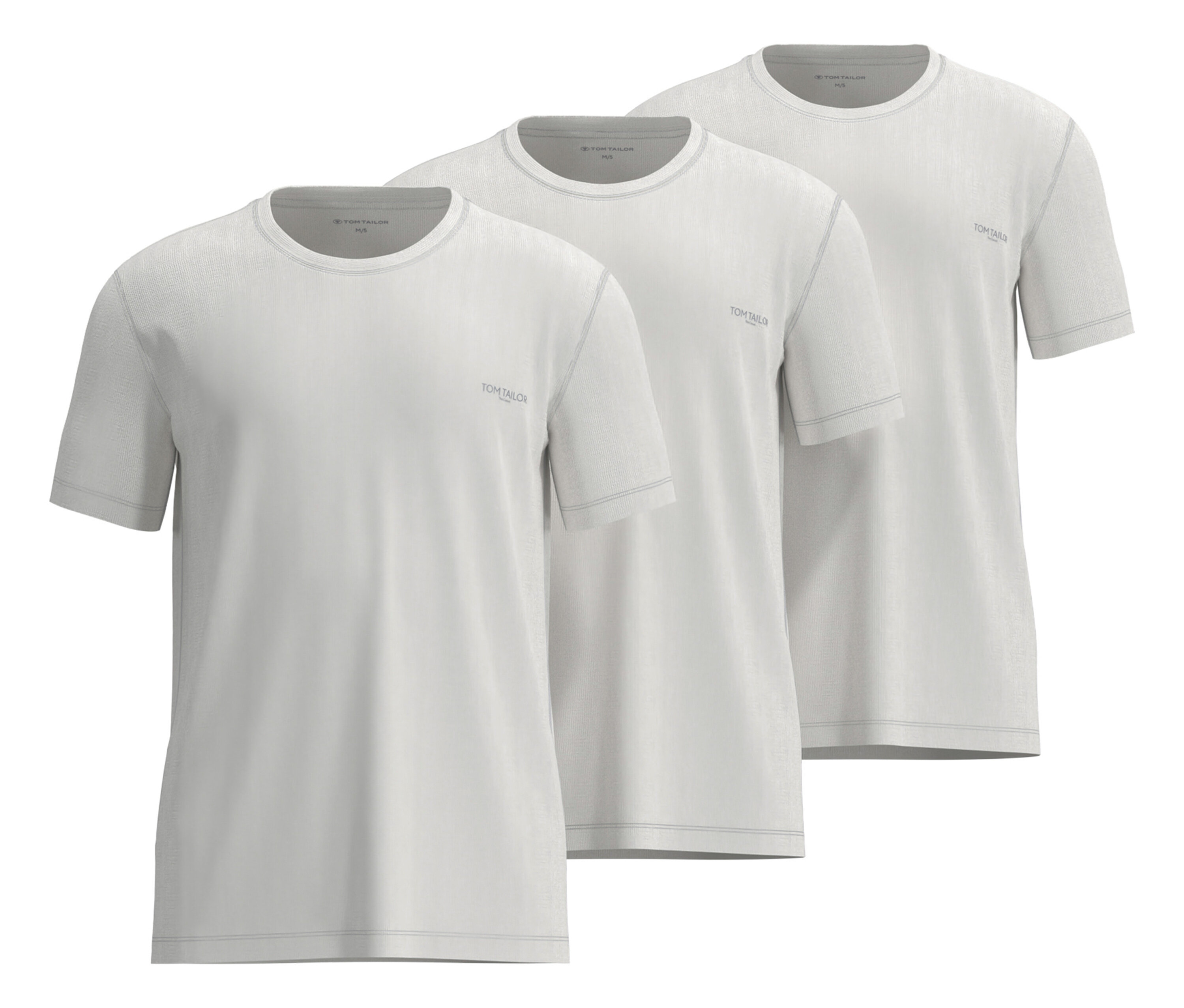 Három fehér 3 darabos Tom Tailor »Ohio« póló egymáson.