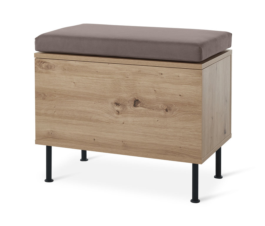 Pad, tárolóval, tölgy színben, barna párnával.