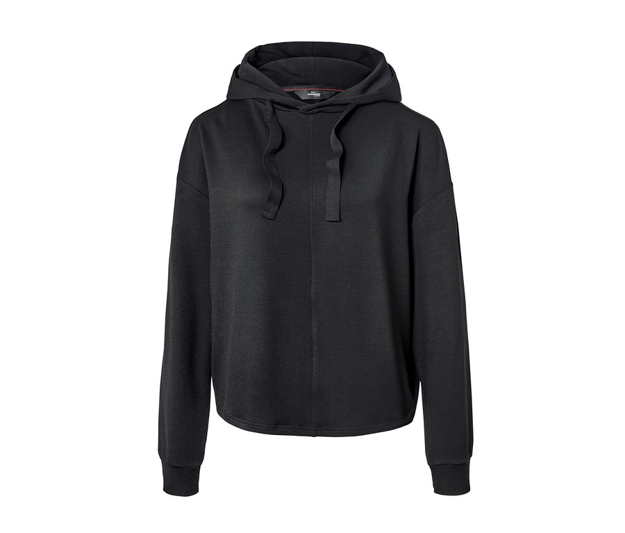 Fekete 7/8-os szabadidő szett kapucnis pulóver.