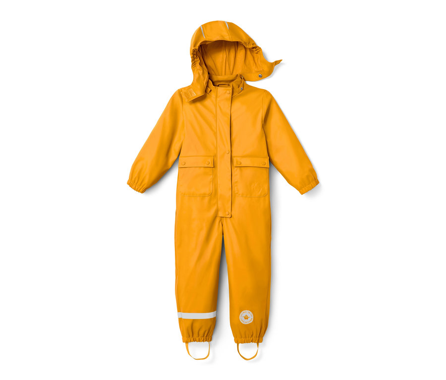 Sárga Friesennerz esőoverál kapucnival, zsebekkel és fényvisszaverőkkel.