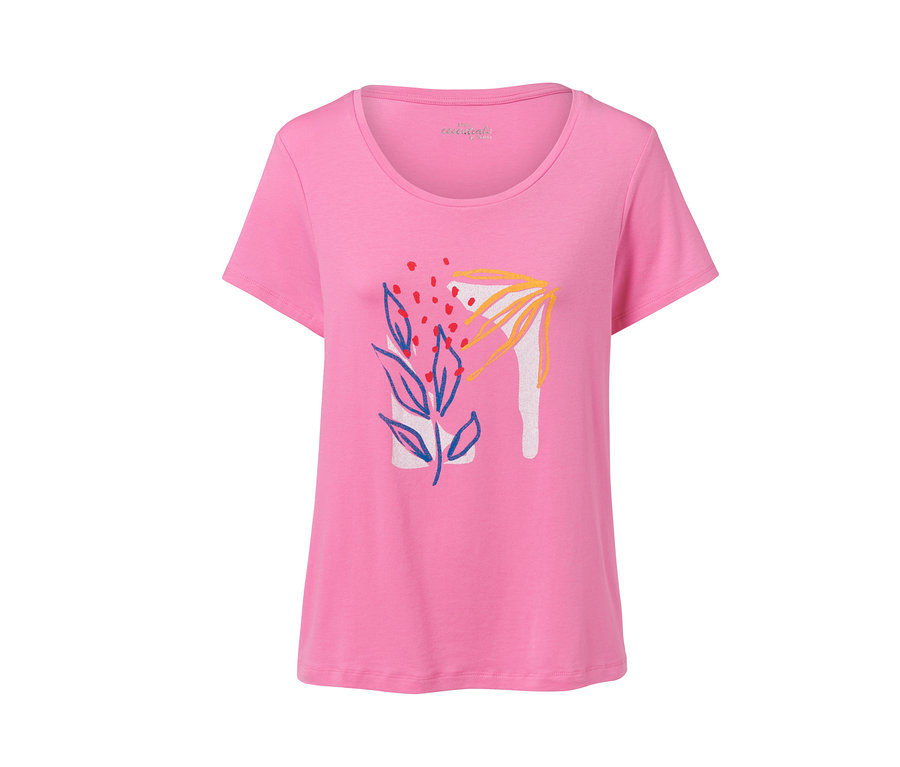 Rózsaszín-kék rövidnadrágos pizsama levél- és absztrakciómintával.