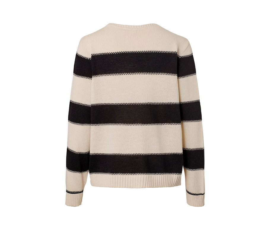 Csíkos, fekete/krém kötött pulóver.