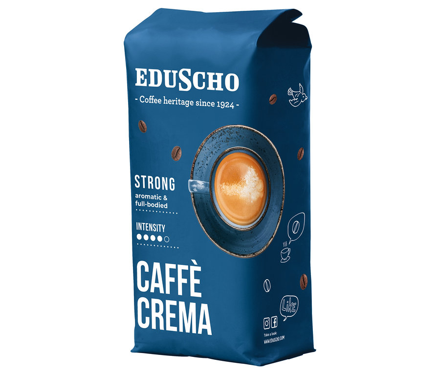 Kék csomagolású Eduscho Caffè Crema Strong - 1 kg szemes kávé.