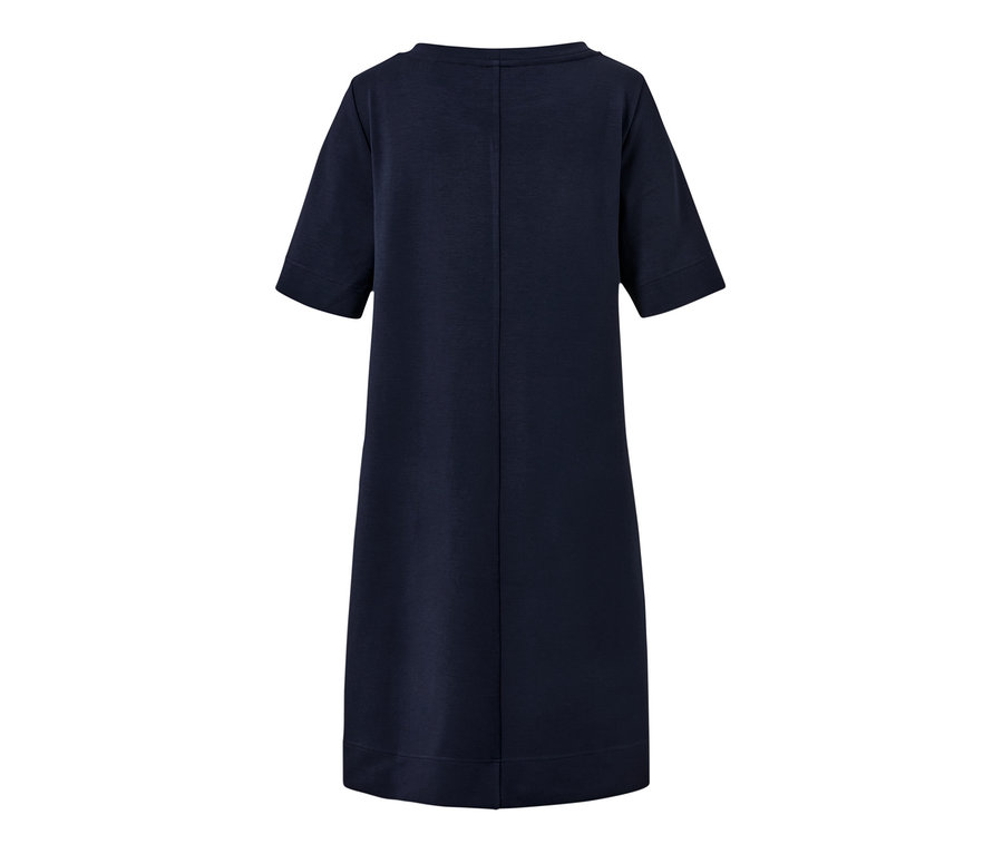 Sötétkék, csíkos női szabadidőruha.