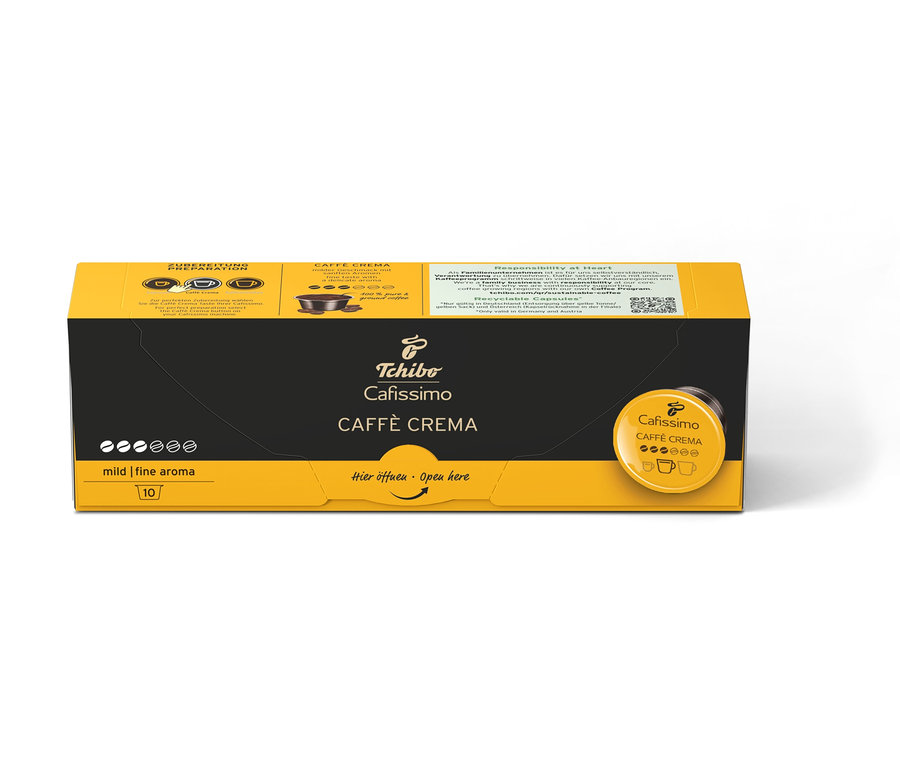 Cafissimo Caffè Crema mild kávékapszula csomag tíz kapszulával.