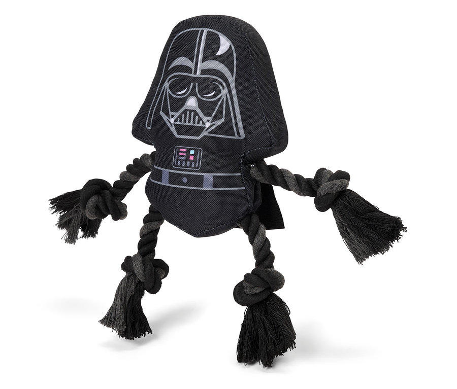 Fekete Darth Vader kutyajáték kötélvégtagokkal.