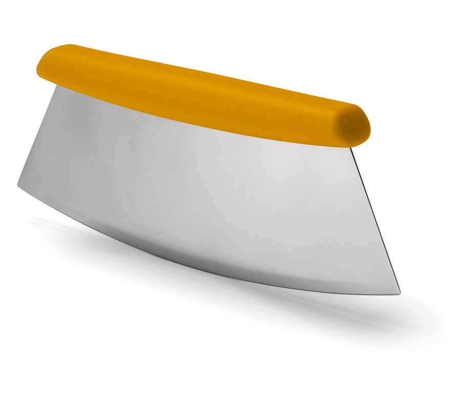 Pizza vágó sárga fogantyúval.