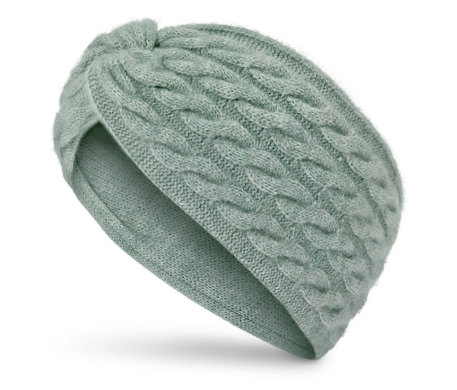 Világoszöld, kötött fejpánt csomóval.